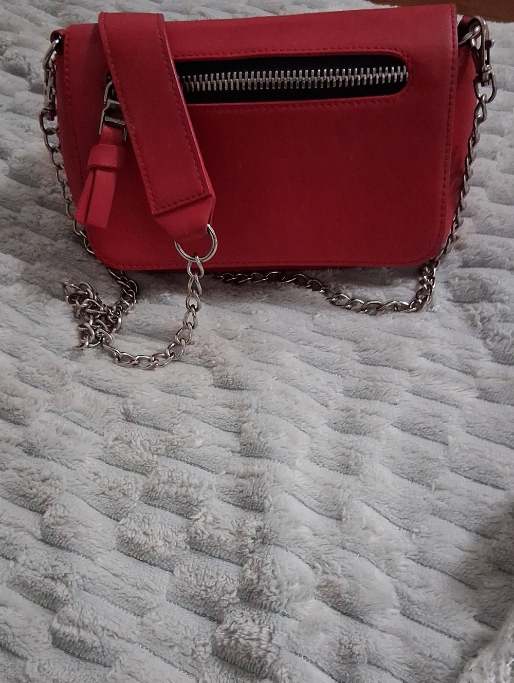 Red Suede Crossbody Bag with Chain Strap